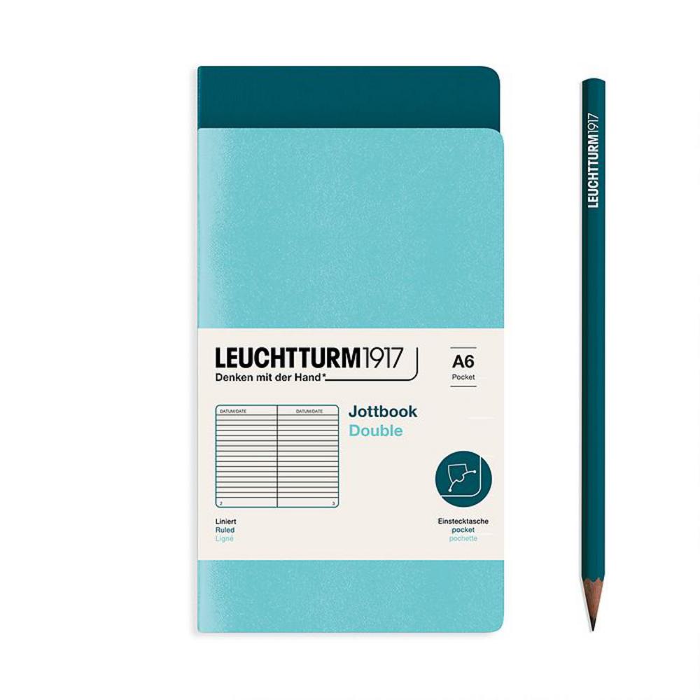 Leuchtturm, Green, Journal, Art & School, A6, Ruled, Jottbook Double, Aquamarine & Pacific Green, 724299